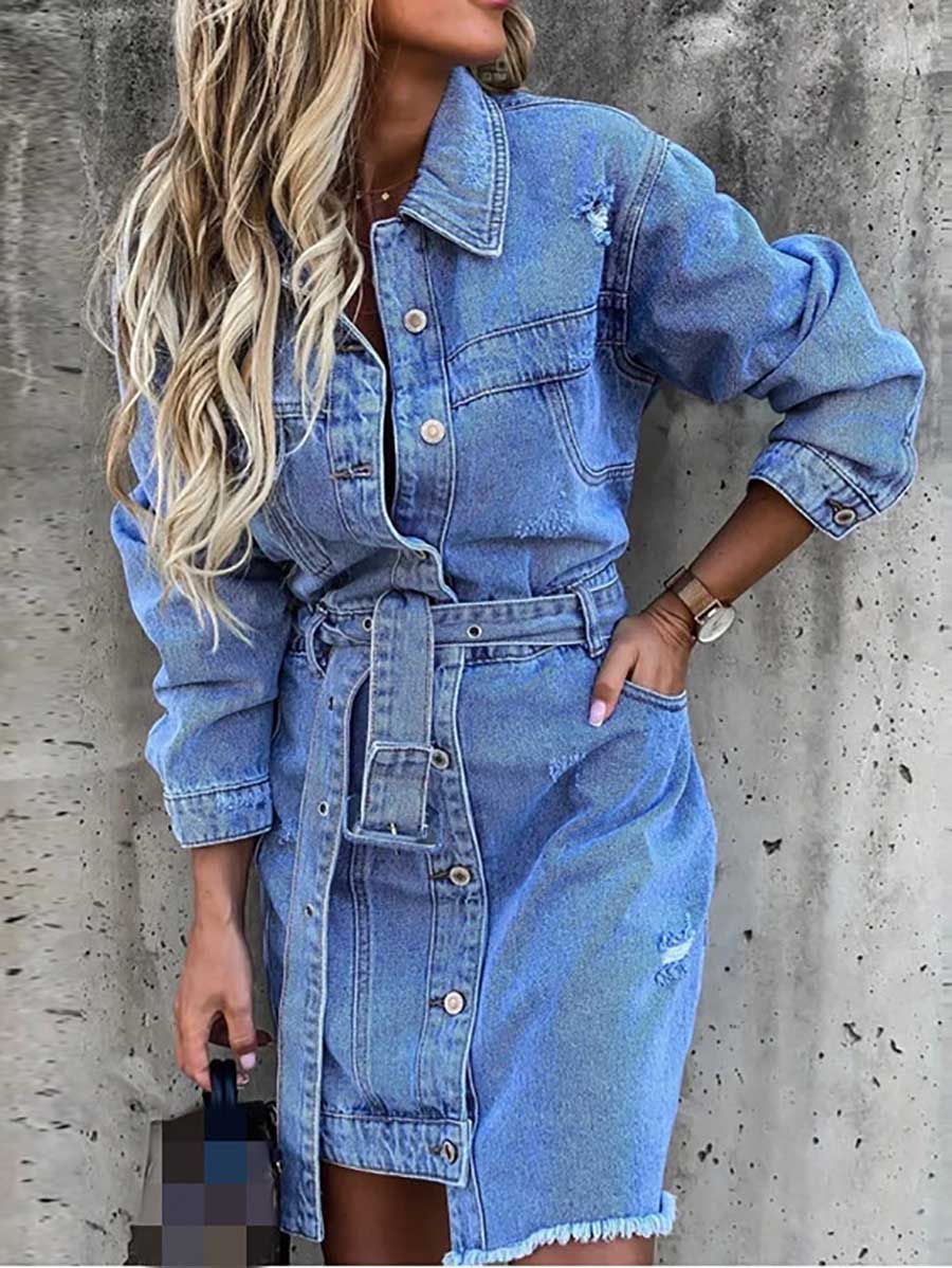 Lunimesd Cowboy Lapel Long Sleeve Single Breasted Slim Fit Dress