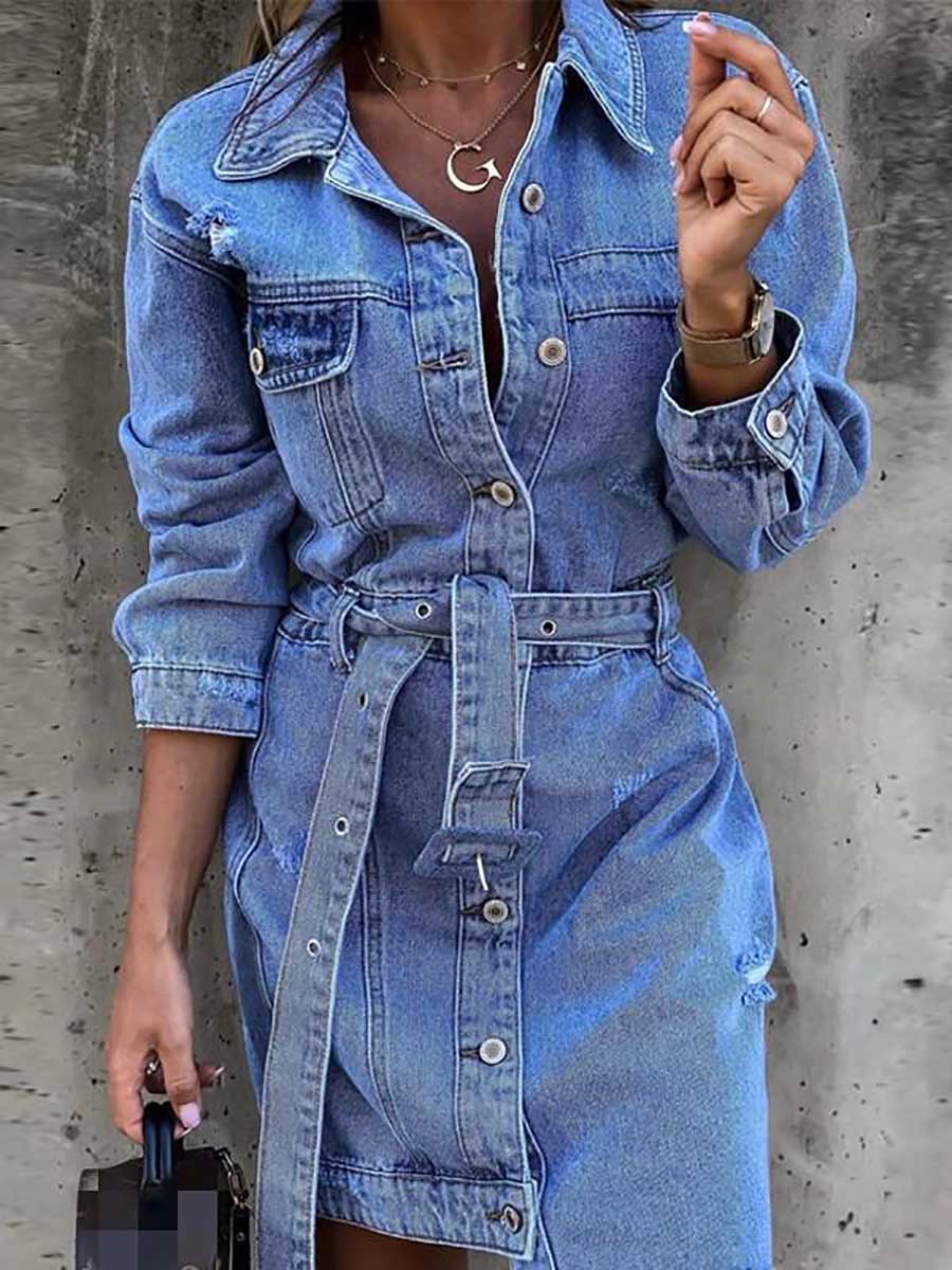 Lunimesd Cowboy Lapel Long Sleeve Single Breasted Slim Fit Dress