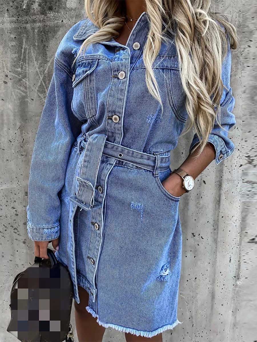 Lunimesd Cowboy Lapel Long Sleeve Single Breasted Slim Fit Dress