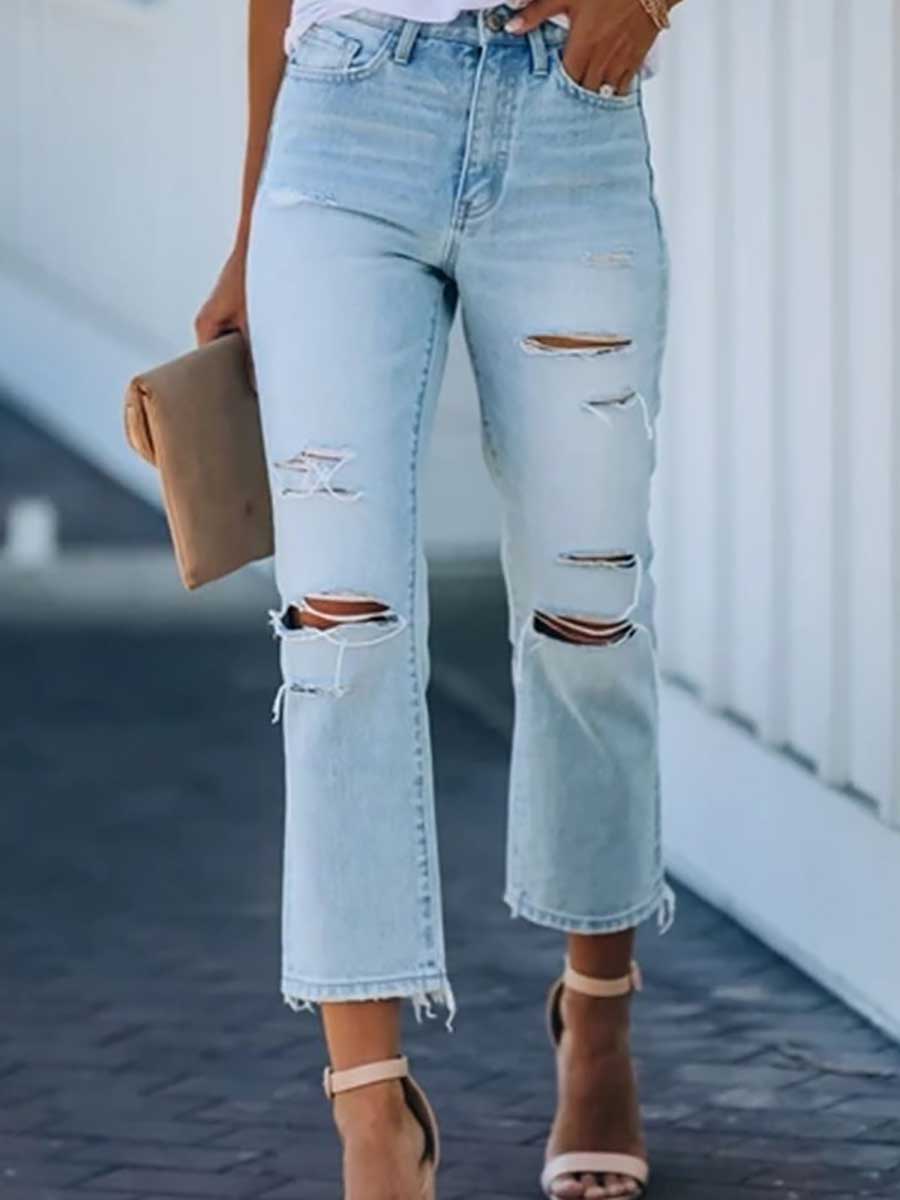 Lunimesd Non-stretch Ripped Washed Jeans
