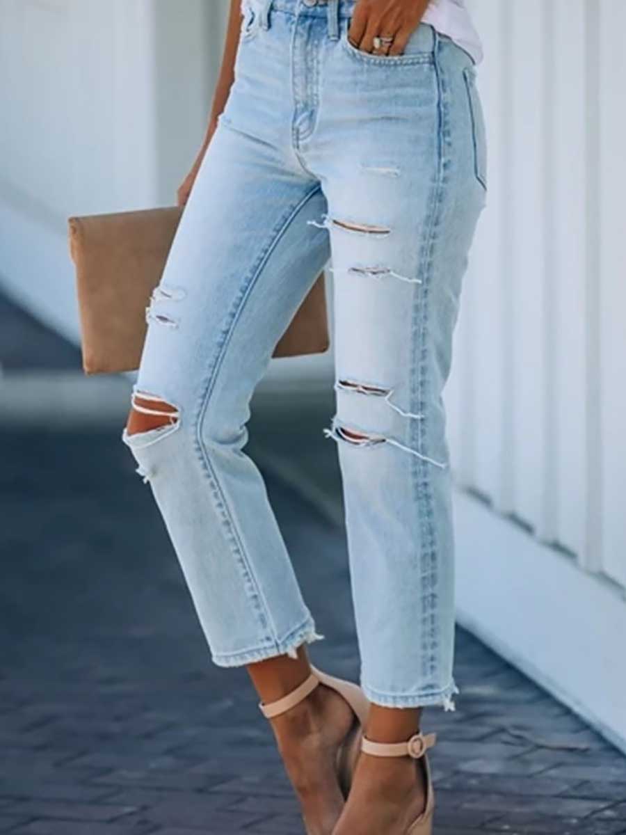 Lunimesd Non-stretch Ripped Washed Jeans