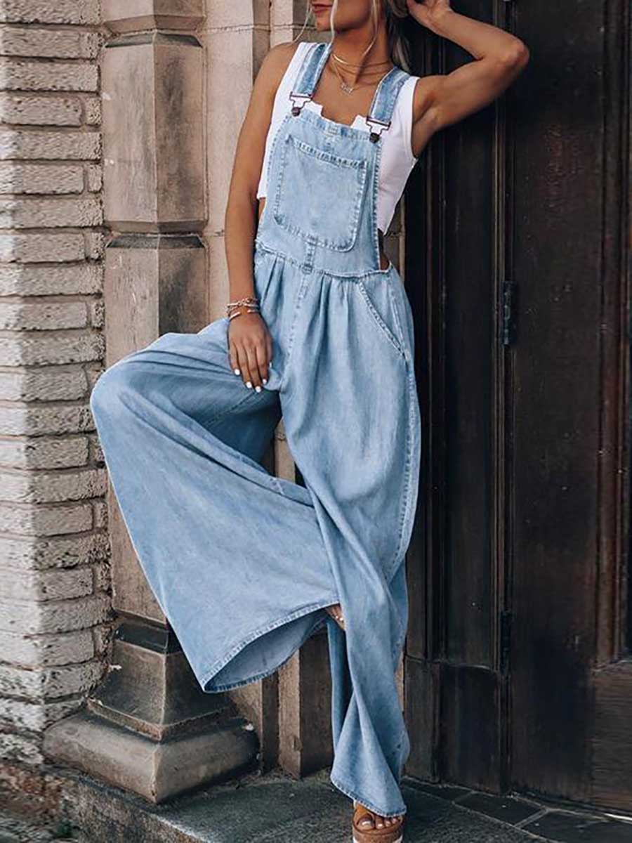Lunimesd Loose Sleeveless Denim Back Pants