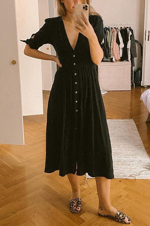 Lunimesd Button Knot Sleeve Dress