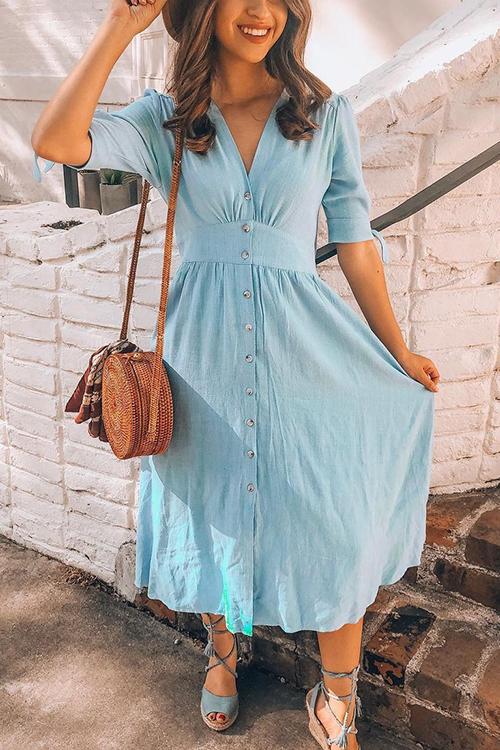 Lunimesd Button Knot Sleeve Dress