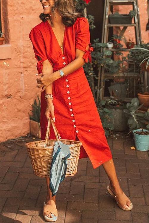 Lunimesd Button Knot Sleeve Dress