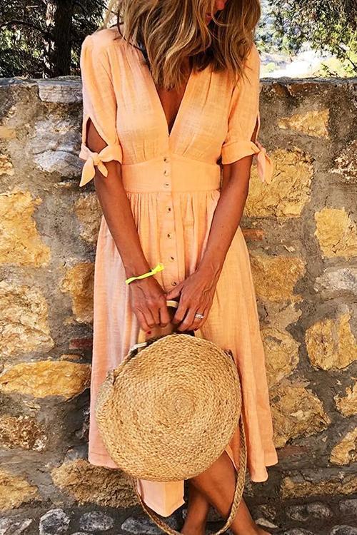 Lunimesd Button Knot Sleeve Dress