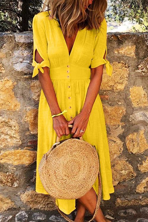 Lunimesd Button Knot Sleeve Dress