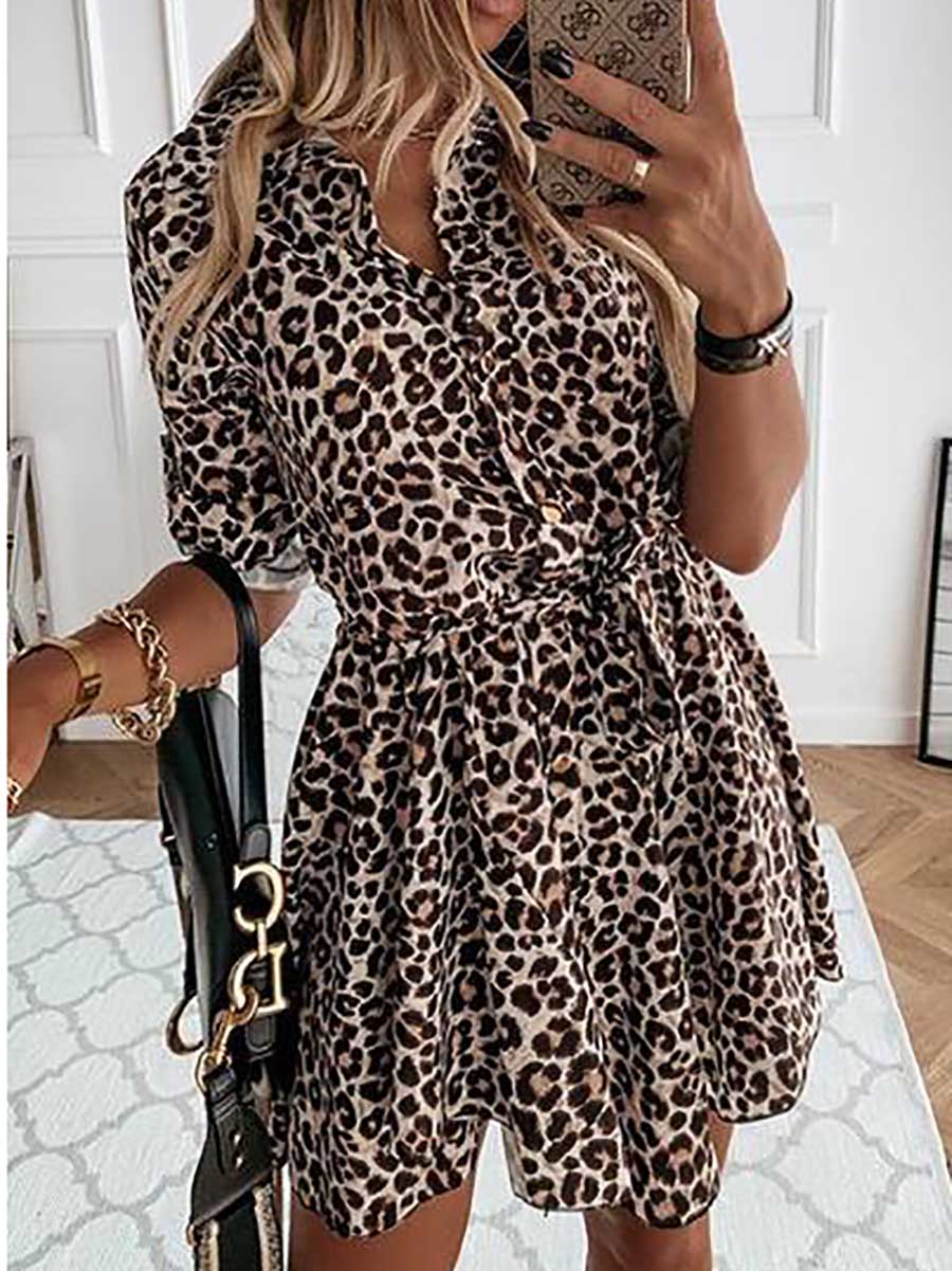 Lunimesd Animal Print Belted Mini Dress