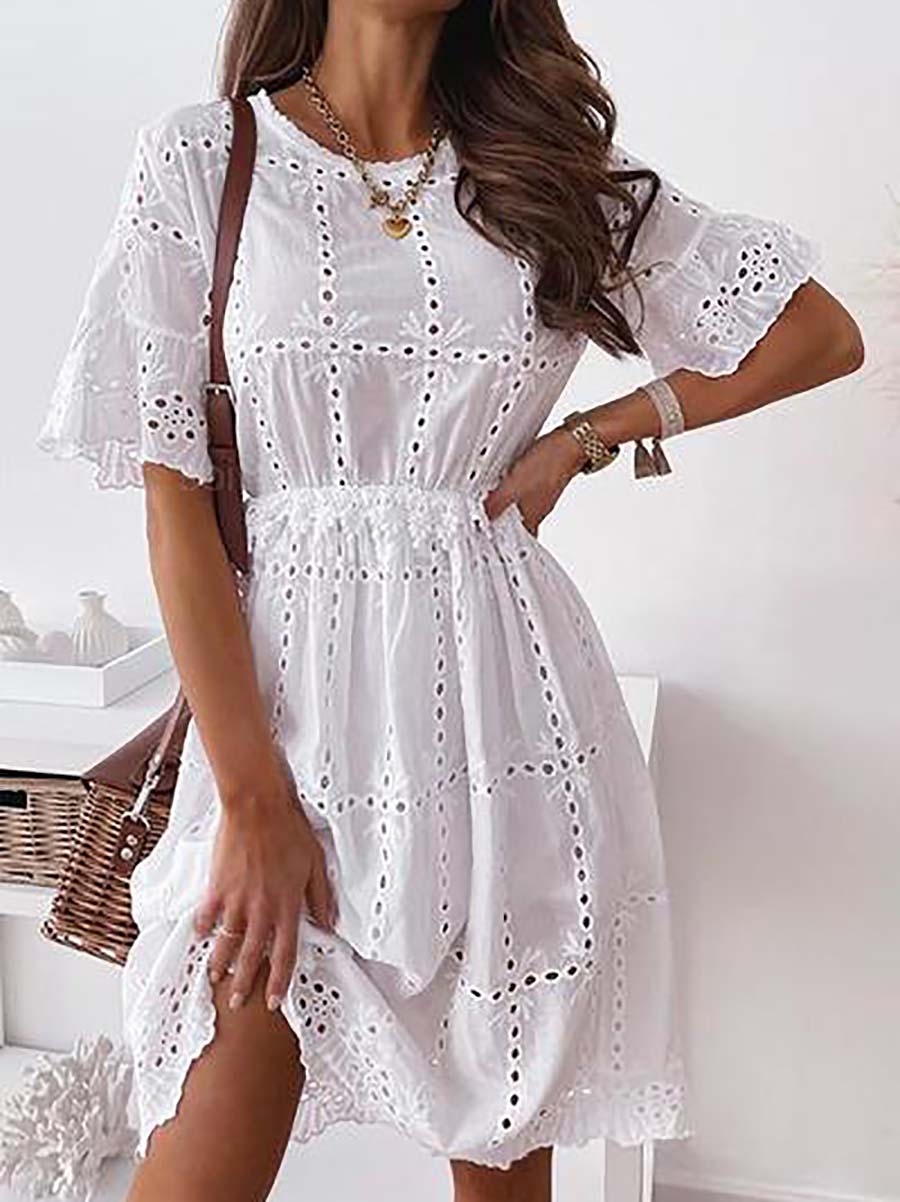 Lunimesd Hollow O Neck Flares Sleeve Dress