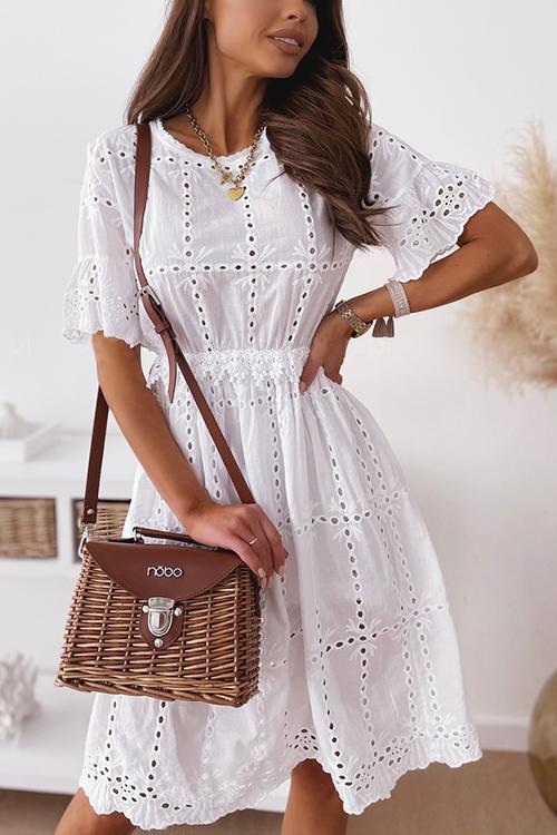 Lunimesd Hollow O Neck Flares Sleeve Dress