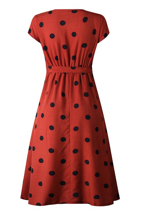 Lunimesd Dot Print V Neck Sleeveless Dress