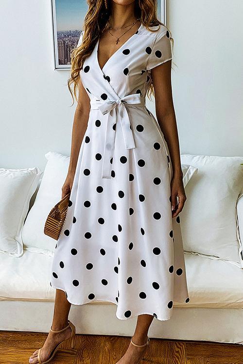 Lunimesd Dot Print V Neck Sleeveless Dress