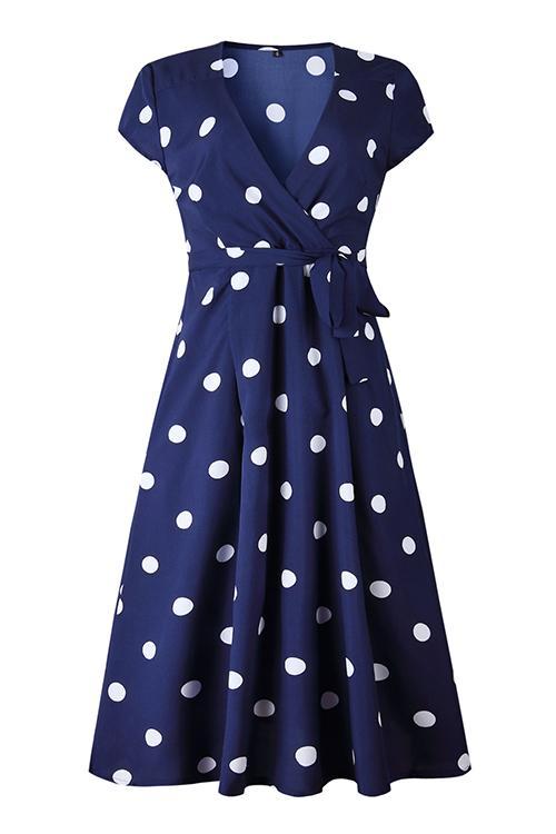 Lunimesd Dot Print V Neck Sleeveless Dress