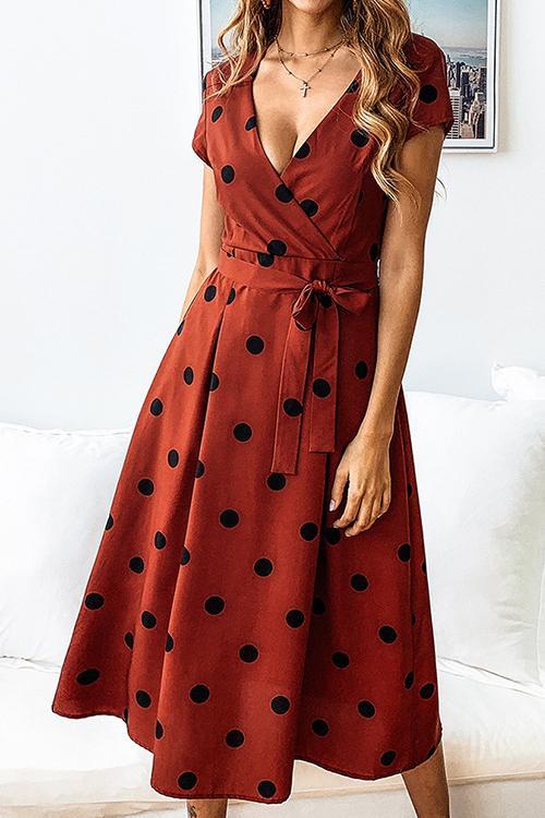 Lunimesd Dot Print V Neck Sleeveless Dress