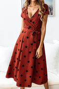 Lunimesd Dot Print V Neck Sleeveless Dress