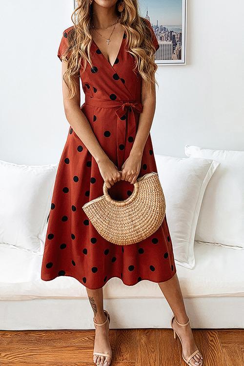 Lunimesd Dot Print V Neck Sleeveless Dress