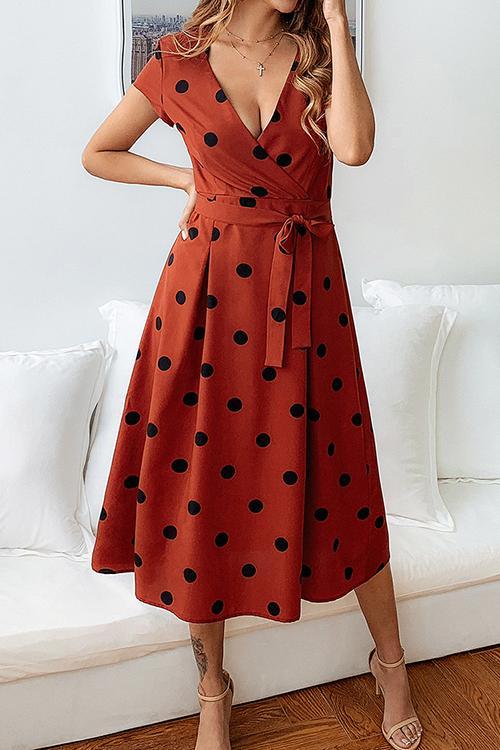 Lunimesd Dot Print V Neck Sleeveless Dress
