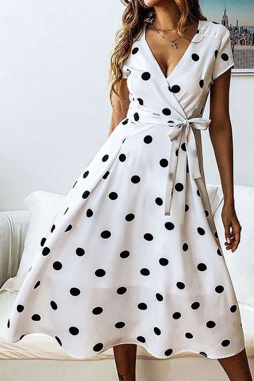 Lunimesd Dot Print V Neck Sleeveless Dress