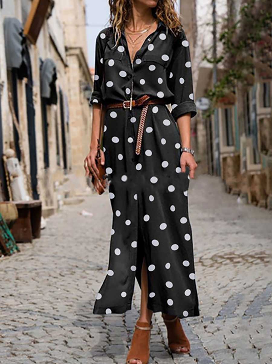 Lunimesd Polka Dot Maxi Shirt Dress