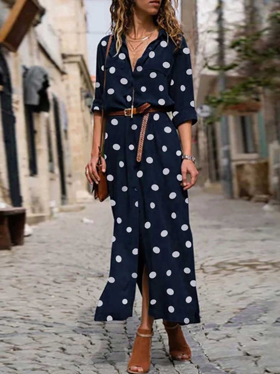 Lunimesd Polka Dot Maxi Shirt Dress