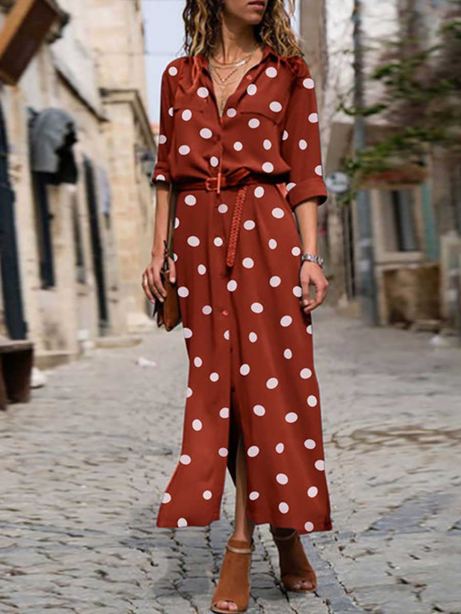 Lunimesd Polka Dot Maxi Shirt Dress