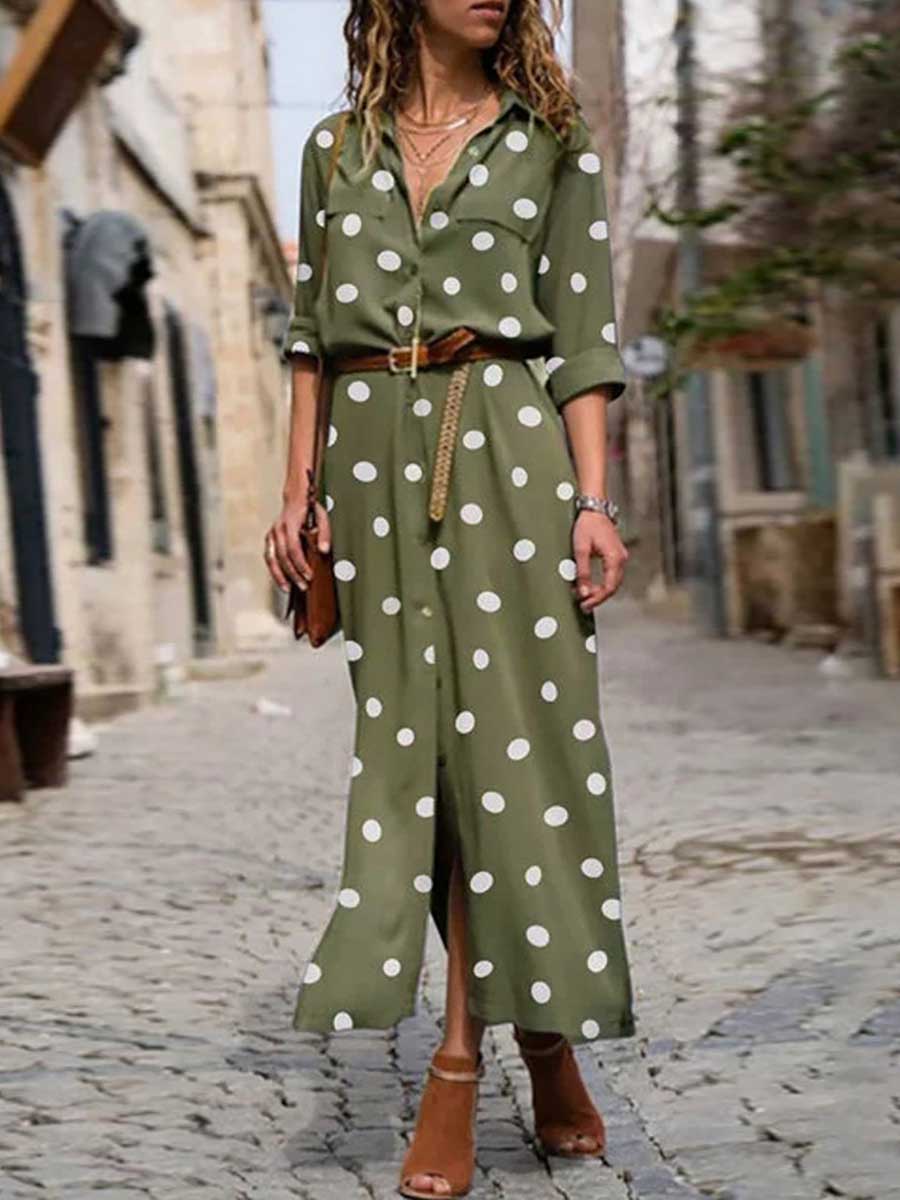 Lunimesd Polka Dot Maxi Shirt Dress