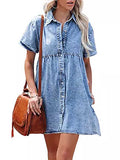 Lunimesd Washed Denim Lapel Loose Sweetheart Ruffle Dress