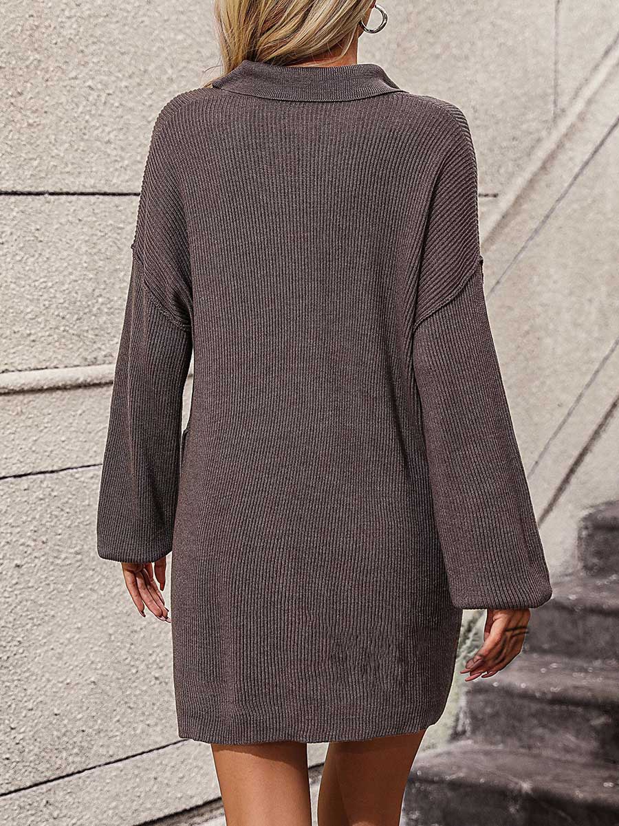 Lunimesd Solid Color Lapel Button Knit Mid-Length Coat Sweater