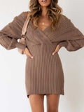 Lunimesd V-neck Sexy Twist Mid-length Women's Sweater Wrap Skirt