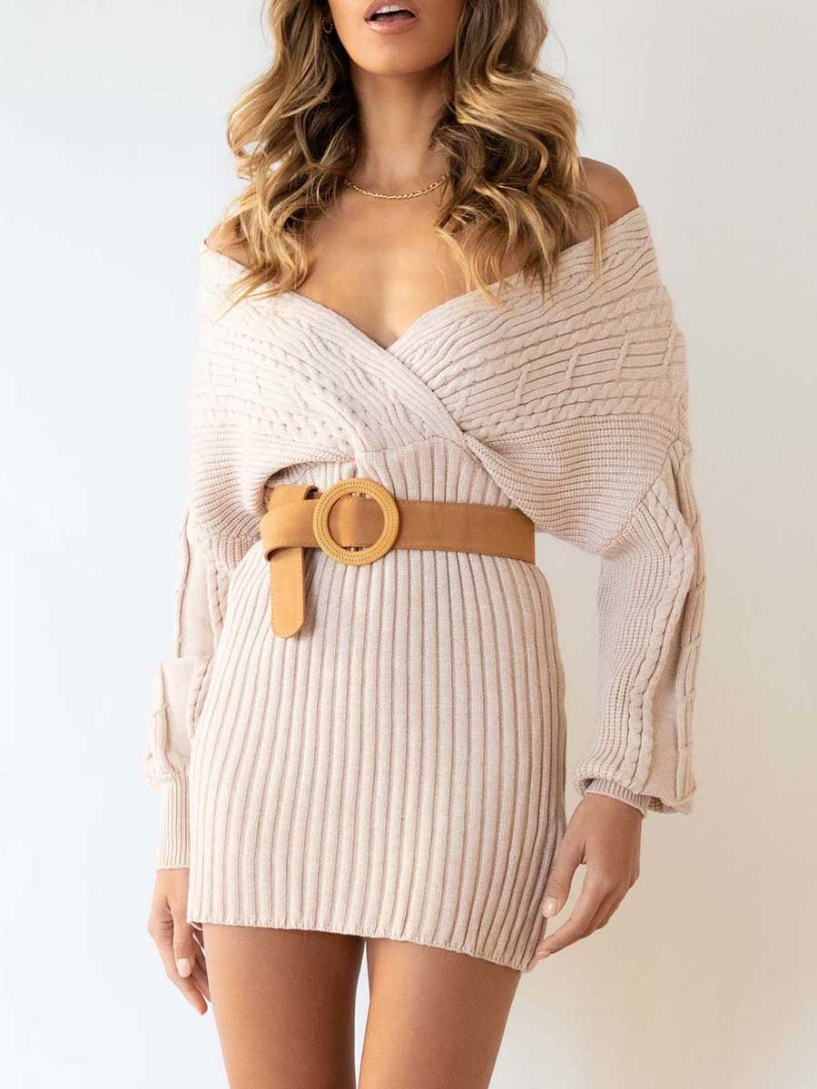 Lunimesd V-neck Sexy Twist Mid-length Women's Sweater Wrap Skirt