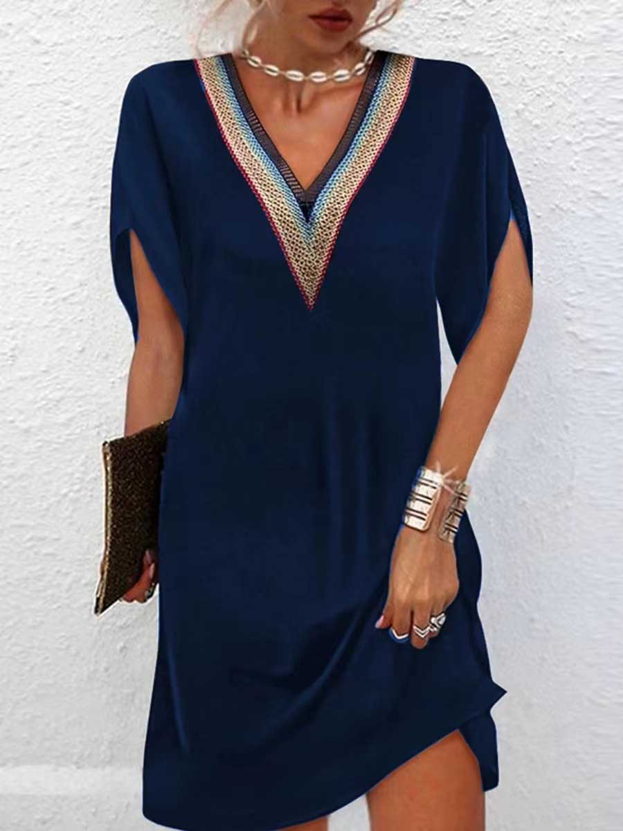 Lunimesd Temperament Clashing Color V-Neck Black Dress