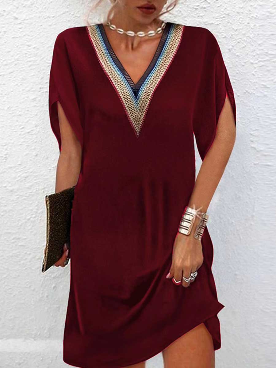 Lunimesd Temperament Clashing Color V-Neck Black Dress