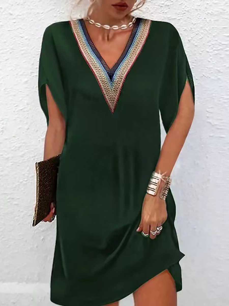 Lunimesd Temperament Clashing Color V-Neck Black Dress