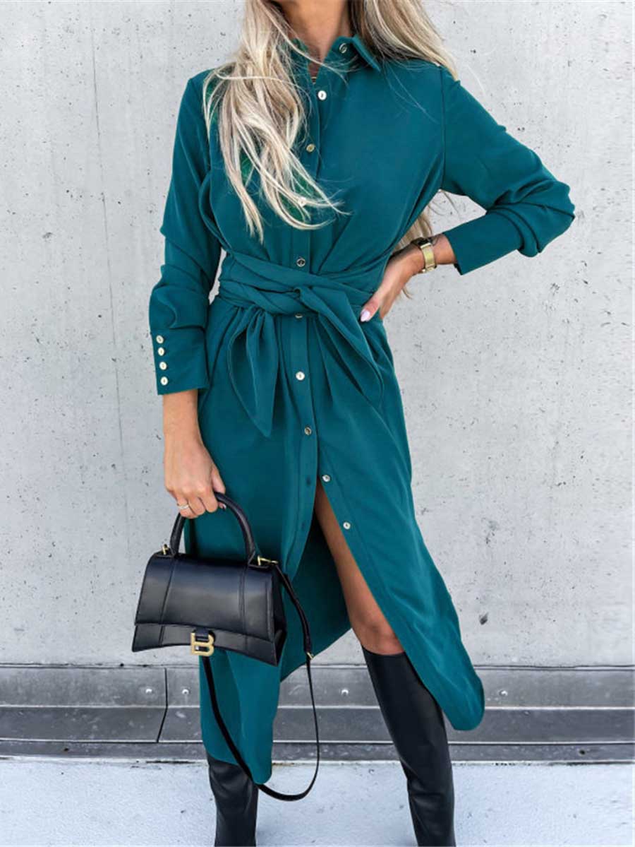 Lunimesd Long Solid Color Cardigan Long Sleeve Hem Dress