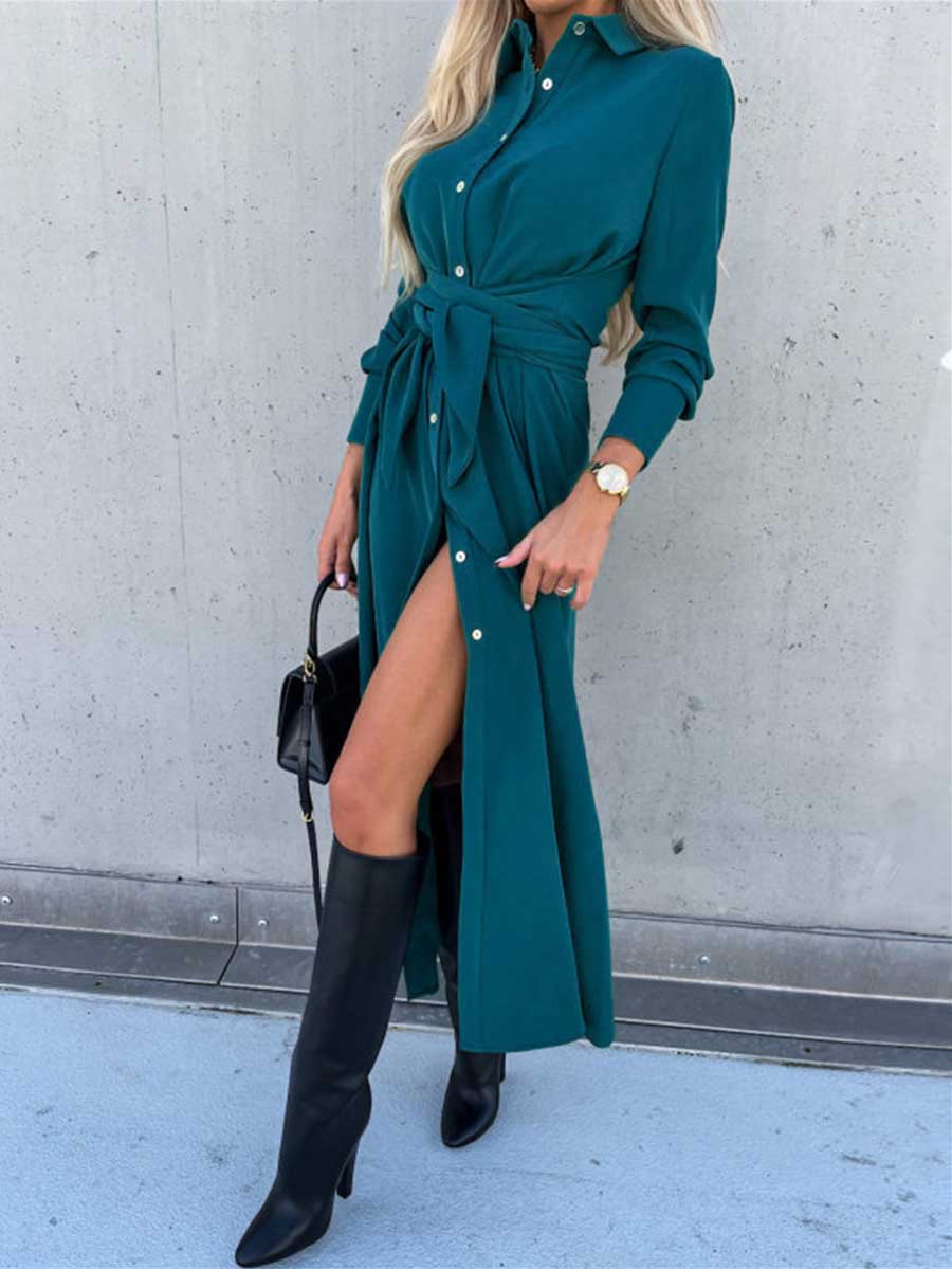 Lunimesd Long Solid Color Cardigan Long Sleeve Hem Dress