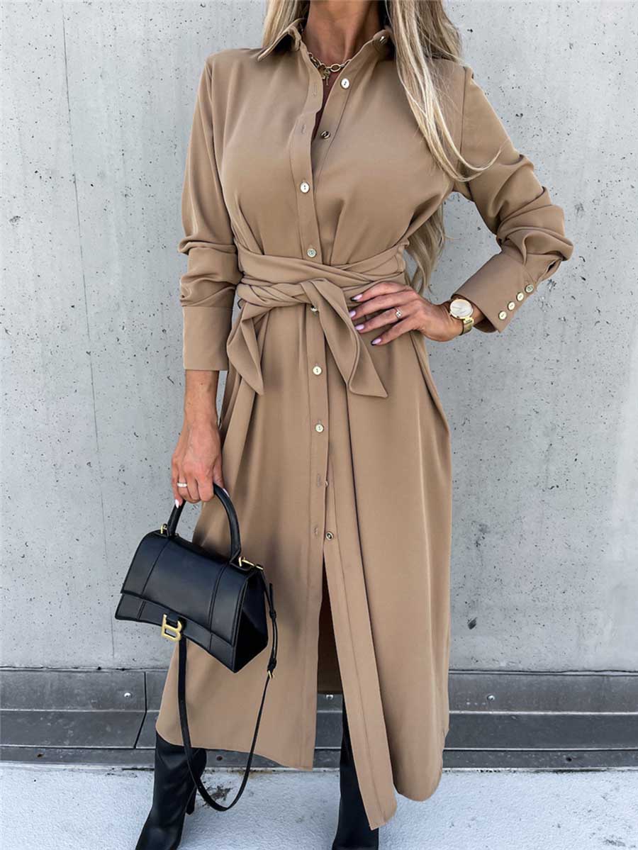 Lunimesd Long Solid Color Cardigan Long Sleeve Hem Dress