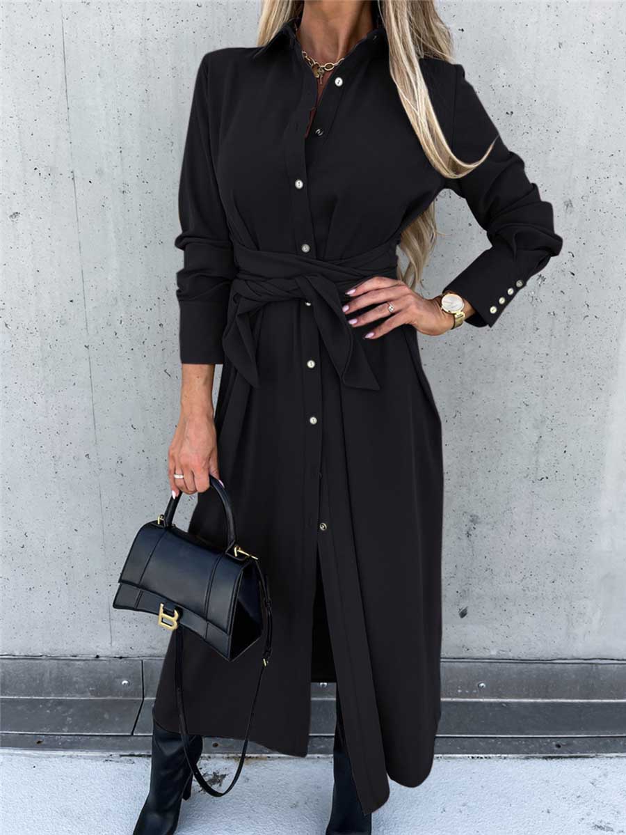 Lunimesd Long Solid Color Cardigan Long Sleeve Hem Dress