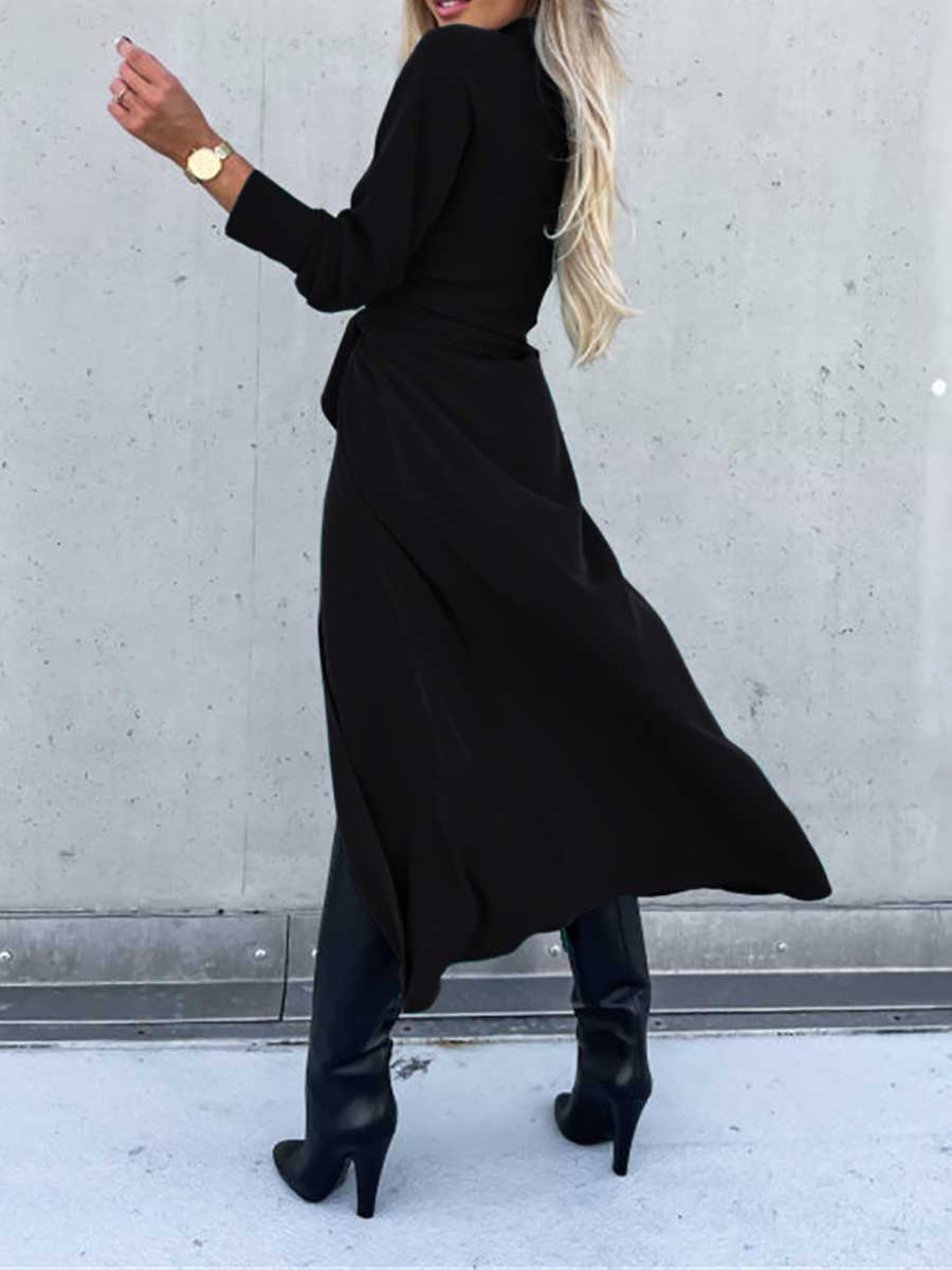 Lunimesd Long Solid Color Cardigan Long Sleeve Hem Dress