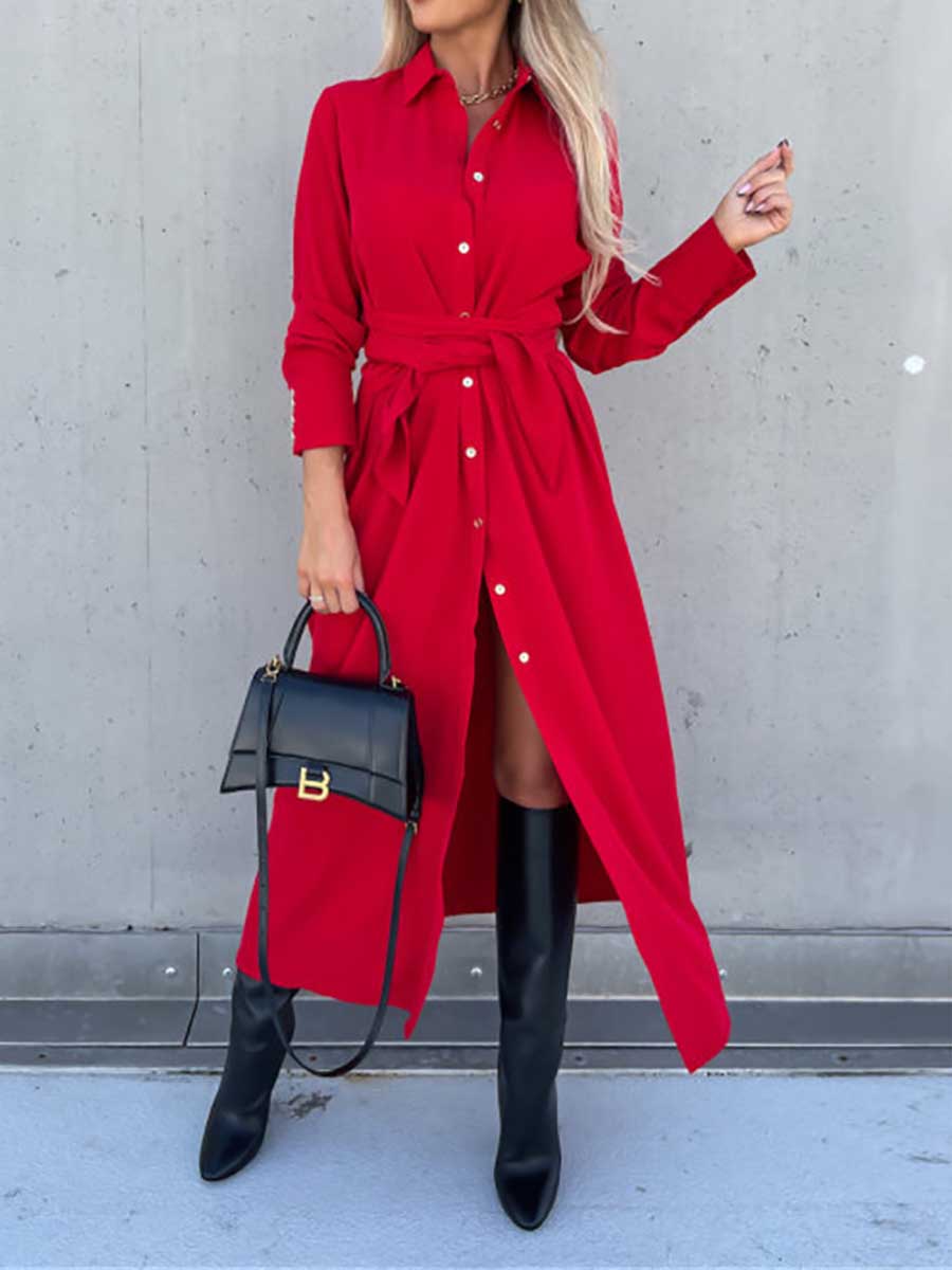 Lunimesd Long Solid Color Cardigan Long Sleeve Hem Dress
