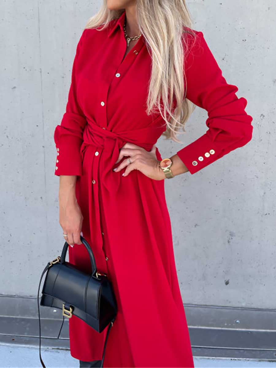 Lunimesd Long Solid Color Cardigan Long Sleeve Hem Dress