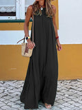 Lunimesd Fashion Temperament Solid Color Sleeveless Neck Long Dresses