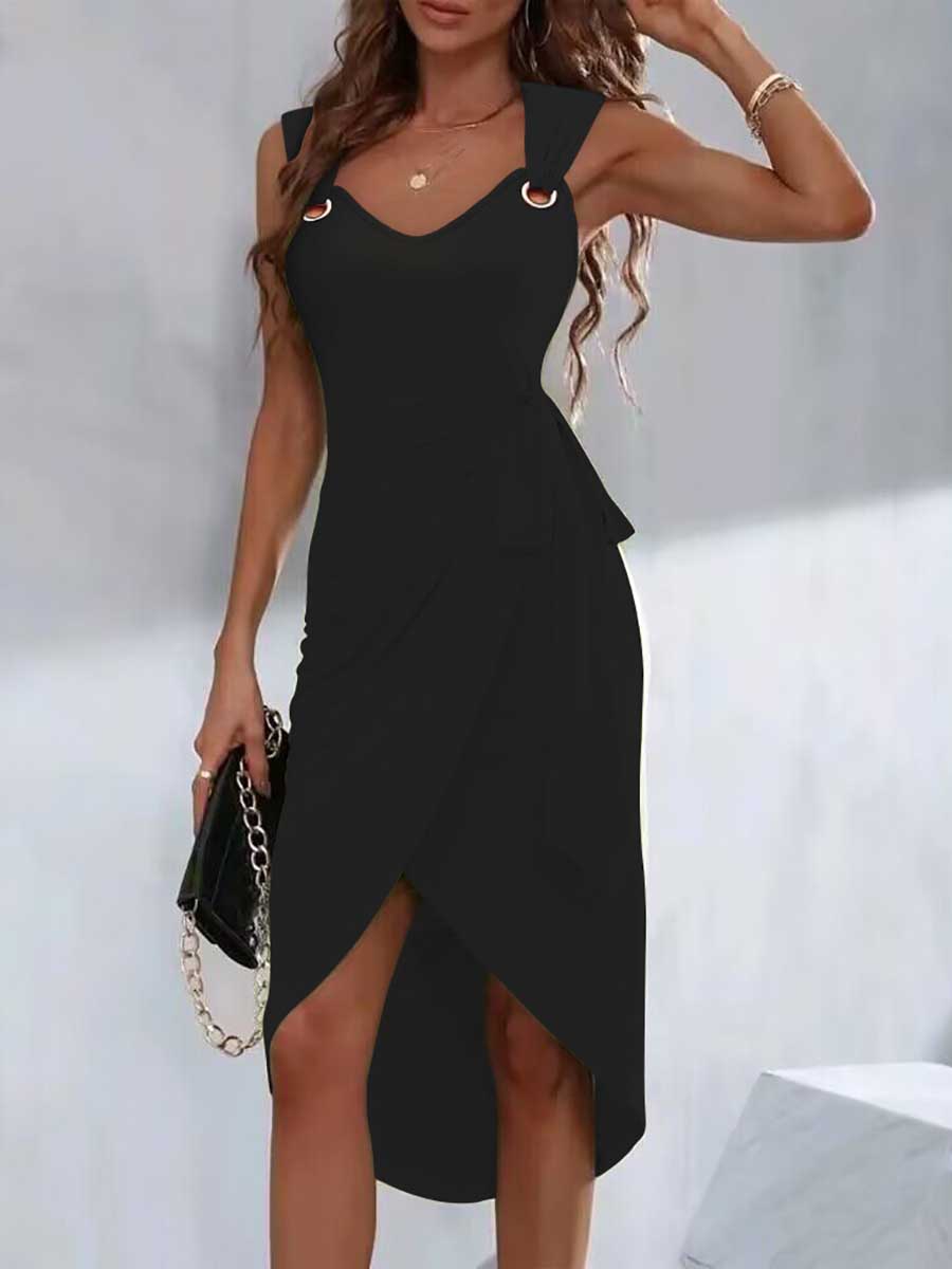 Lunimesd Solid Color Strappy Irregular Hem Casual Dress