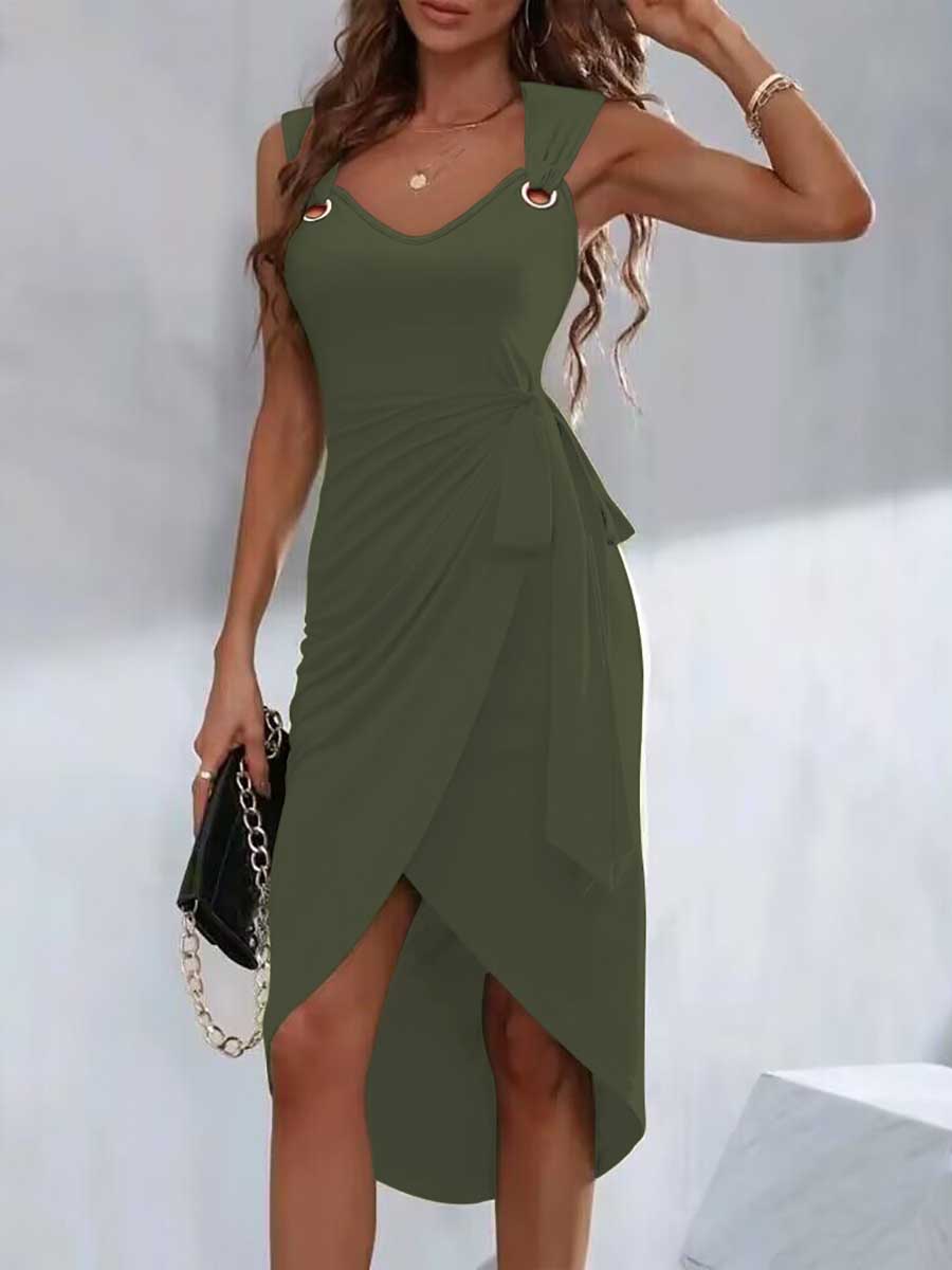 Lunimesd Solid Color Strappy Irregular Hem Casual Dress