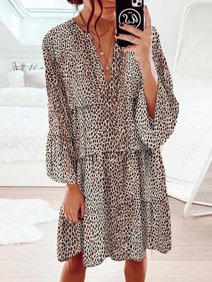Lunimesd Long Sleeve Leopard Print Dress