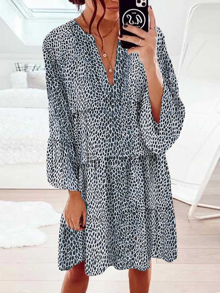 Lunimesd Long Sleeve Leopard Print Dress