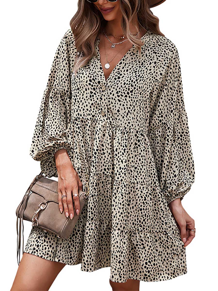 Lunimesd Long Sleeve Leopard Print Dress
