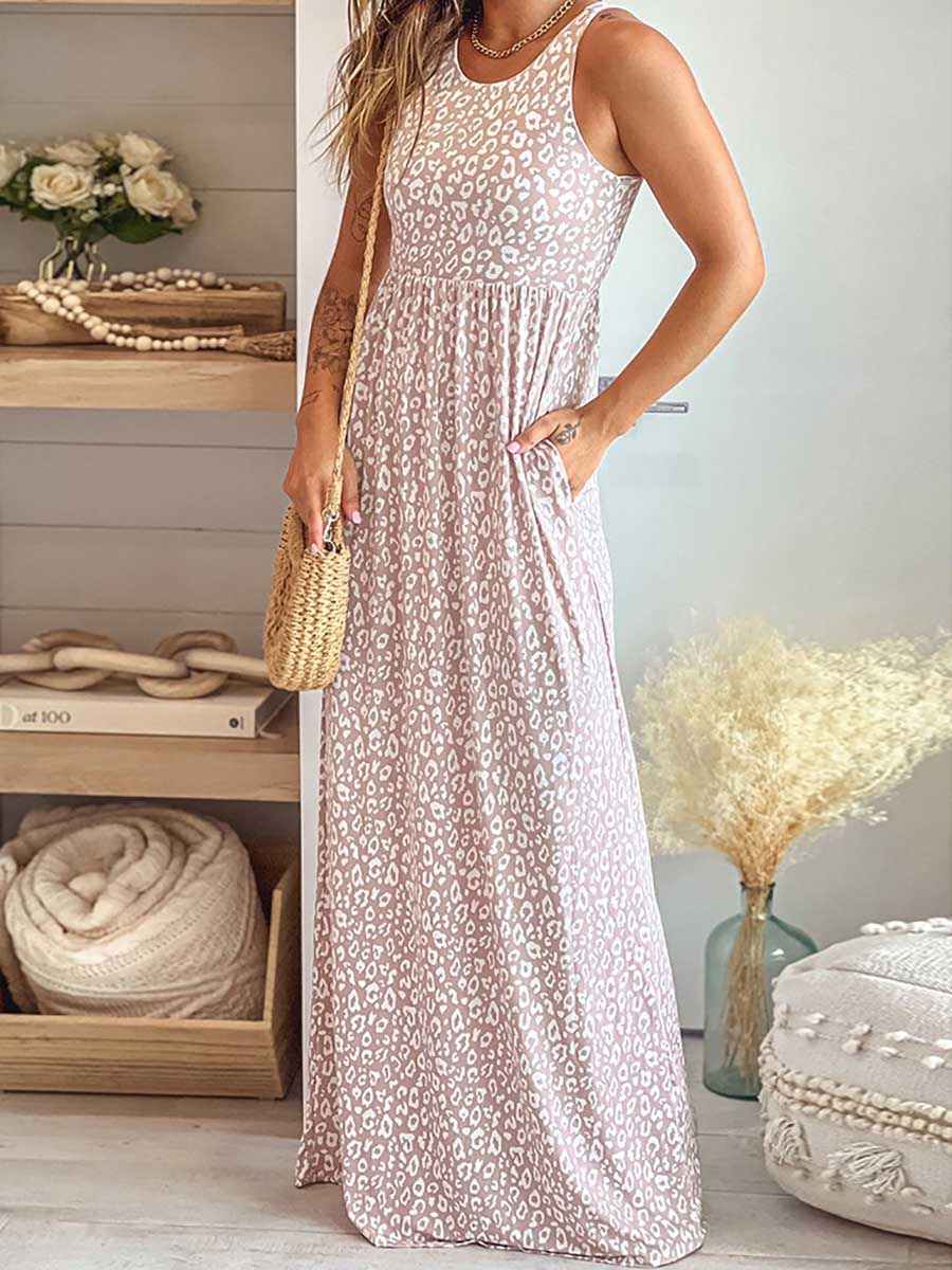 Lunimesd Leopard Print Vest Sleeveless Long Dress