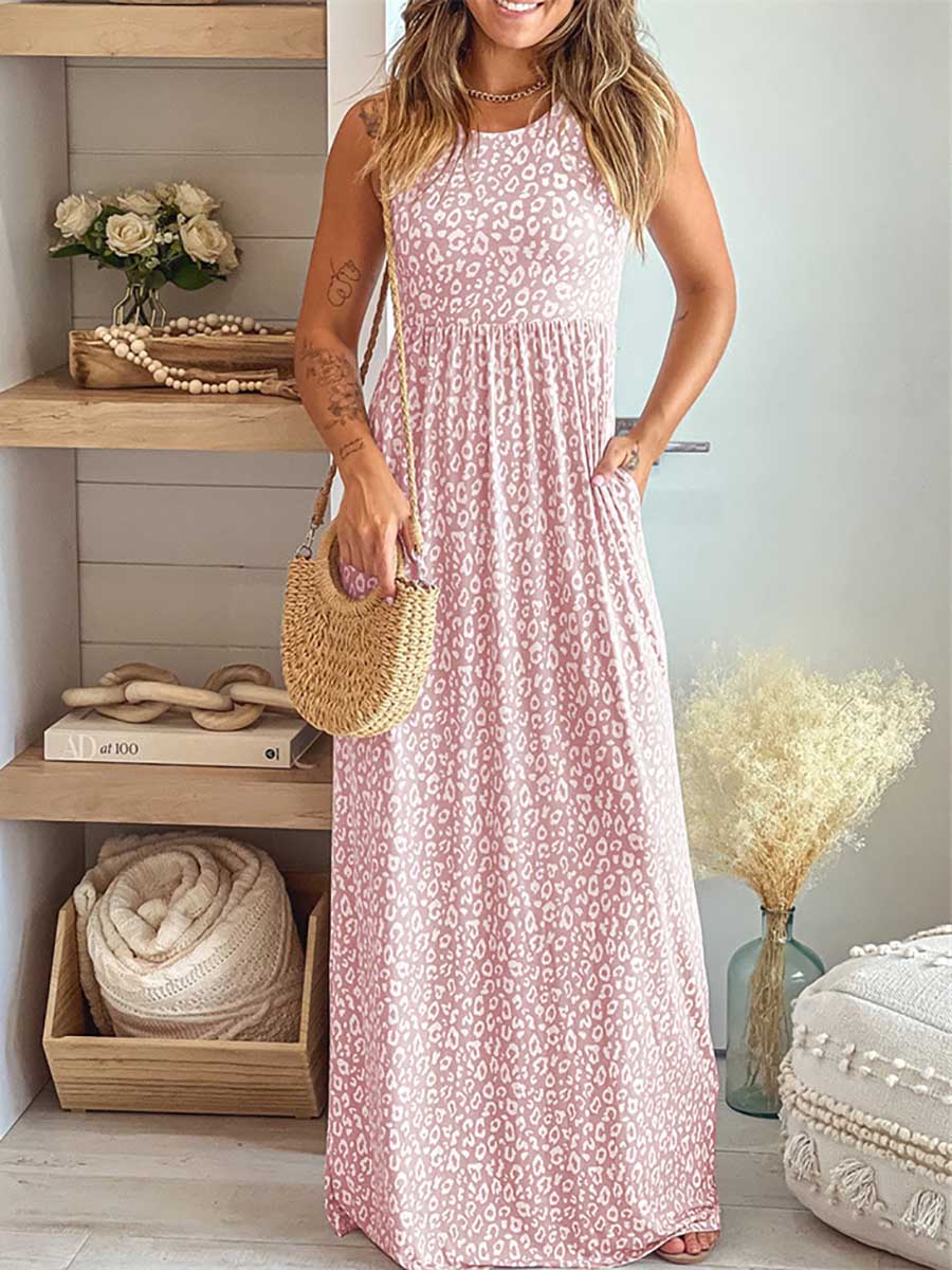 Lunimesd Leopard Print Vest Sleeveless Long Dress