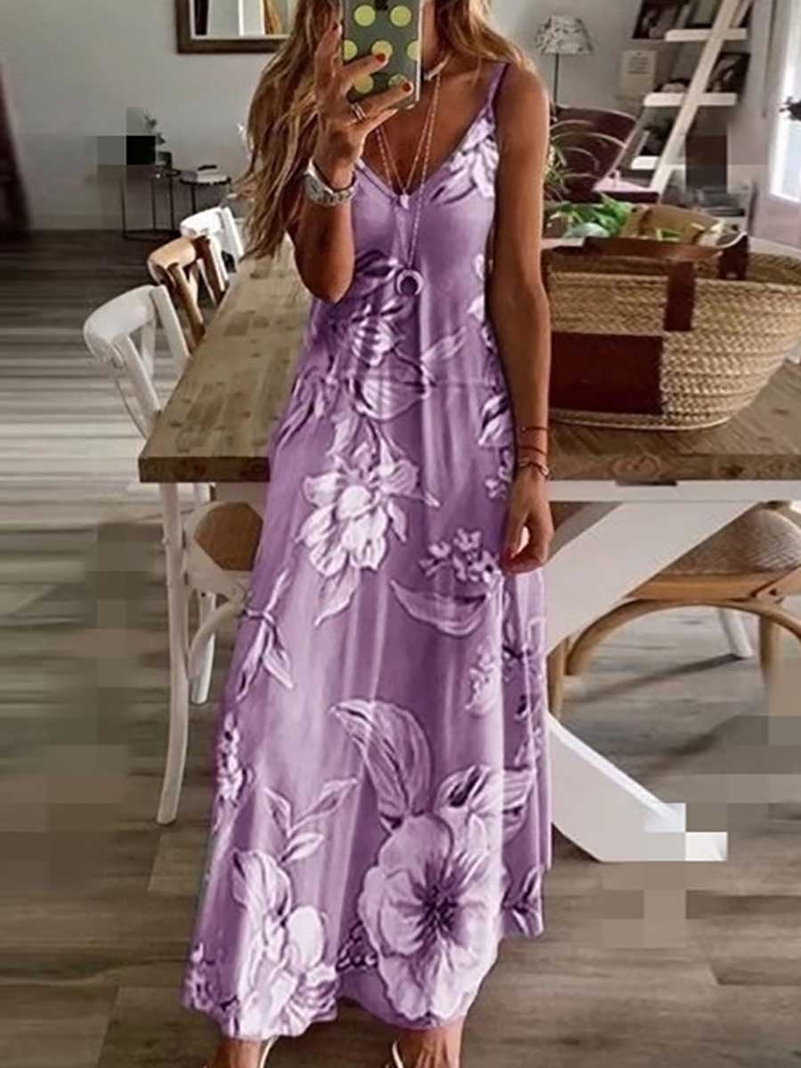 Lunimesd Slim Long Floral Halter Dress