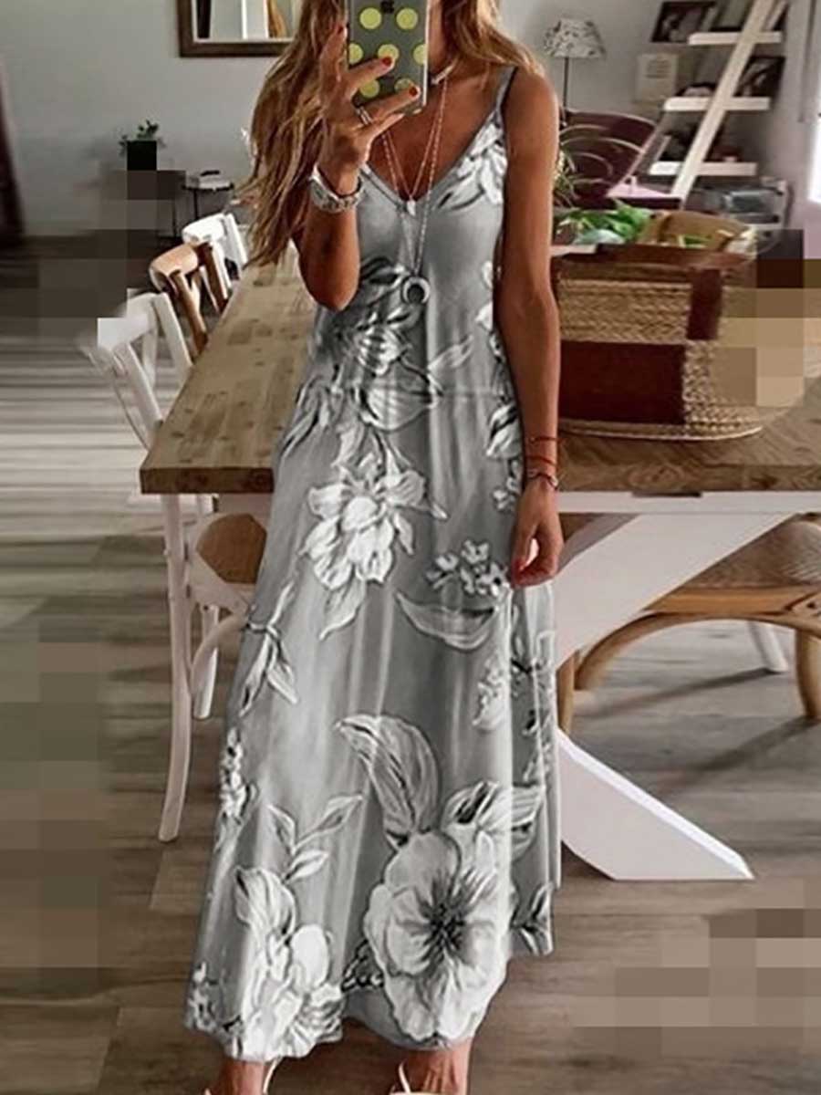Lunimesd Slim Long Floral Halter Dress